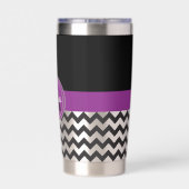 Zwarte Paarse Chevron Geïsoleerde Drinkbeker (Achterkant)