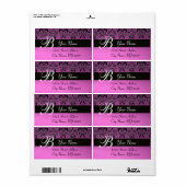 ZWARTE PAARSE DAMASKMONOGRAM ETIKET (Full Sheet)