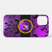 ZWARTE PAARSE DAMASKMONOGRAM, Gemstome Case-Mate iPhone Case (Achterkant (horizontaal))