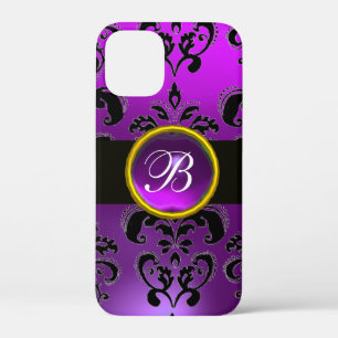 ZWARTE PAARSE DAMASKMONOGRAM, Gemstome iPhone 12 Mini Hoesje
