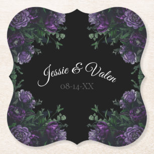 Zwarte Paarse Floral Elegant Wedding Gothic Kartonnen Onderzetters