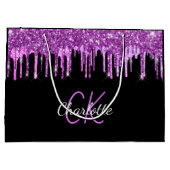 Zwarte paarse glinster druppels monogram glans groot cadeauzakje (Achterkant)