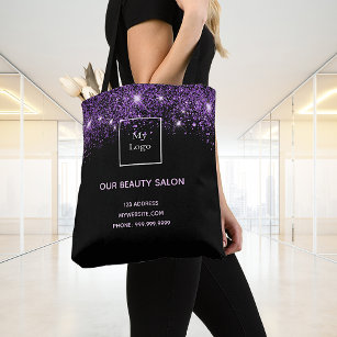 Zwarte paarse glitter business logo schoonheidssal draagtas