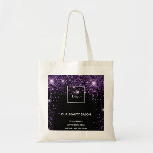 Zwarte paarse glitter business logo tote bag