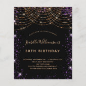 Zwarte paarse glitter-jaarsuitnodiging (Voorkant)