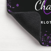 Zwarte paarse glitter-monogram, naam muismat (Hoek)