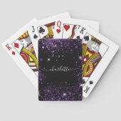 Zwarte paarse glitterscript naam pokerkaarten (Achterkant)