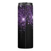 Zwarte paarse glitterstofmonogram thermosbeker (Achterkant)
