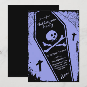 Zwarte & Paarse Hand Getrokken Kist Halloween Part Kaart