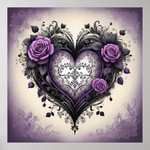 Zwarte Paarse Hart met Sierlijke Details 💜 Gotisc Poster