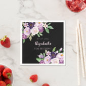 Zwarte paarse lavendel roze bloemen verjaardag servet (Insitu)