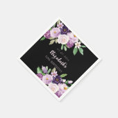 Zwarte paarse lavendel roze bloemen verjaardag servet (Hoek)