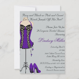 Zwarte & Paarse Lingerie Bridal Shower Invitation Kaart
