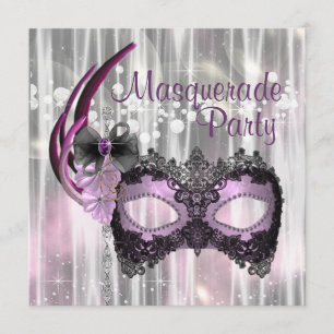 Zwarte Paarse Masquerade Party Kaart
