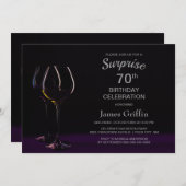 Zwarte Paarse onderneming 70e verjaardag wijnglas Kaart (Voorkant / Achterkant)