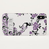 Zwarte paarse pauw & kersenbloesem art nouveau Case-Mate iPhone case (Achterkant (horizontaal))