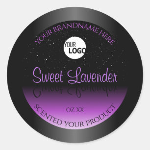 Zwarte Paarse productlabels Zachte glitter met Log Ronde Sticker