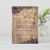 Zwarte Paarse Roos rustieke bruiloft uitnodiging (Staand voorkant)