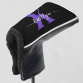Zwarte Paarse Script Monogram Golfheadcover (3/4 voorkant)