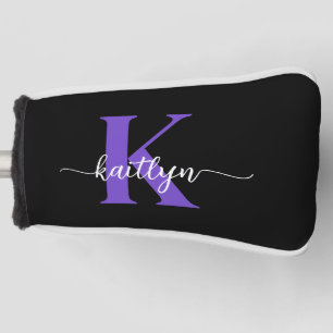 Zwarte Paarse Script Monogram Golfheadcover