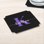 Zwarte Paarse Script Monogram Kartonnen Onderzetters (Gekanteld)
