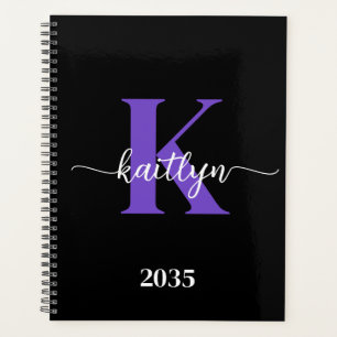 Zwarte Paarse Script Monogram Planner