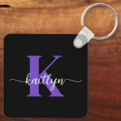Zwarte Paarse Script Monogram Sleutelhanger (Achterkant)