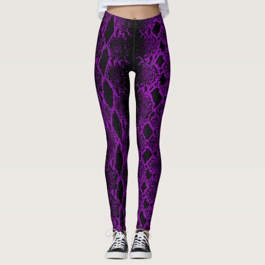 Zwarte paarse slangenhuid leggings (Voorkant)