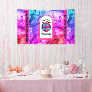 Zwarte Paarse vleermuizen Happy Halloween Party We Spandoek