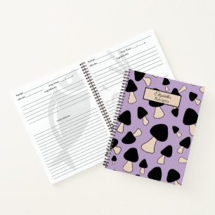 Zwarte paddenstoelen op zacht Paarse receptenboek Notitieboek