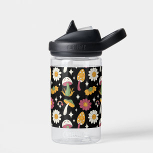 Zwarte Paddestoel, Regenboog en Daisies Patroon Waterfles