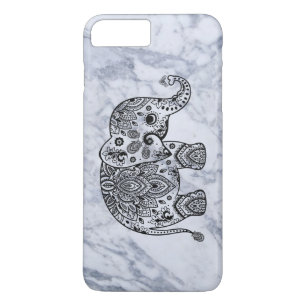Zwarte Paisley olifant met wit marmer iPhone 8 Plus / 7 Plus Hoesje