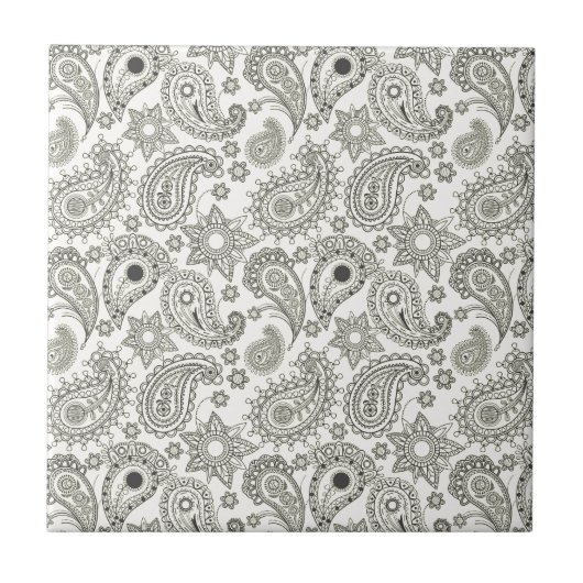 Zwarte Paisley op White Tegeltje (Voorkant)