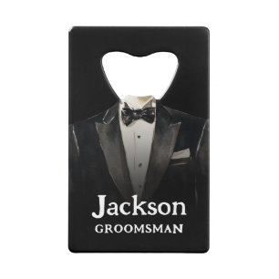 Zwarte Pak Groomsman Gift Bottle Opener Kredietkaart Flessenopener