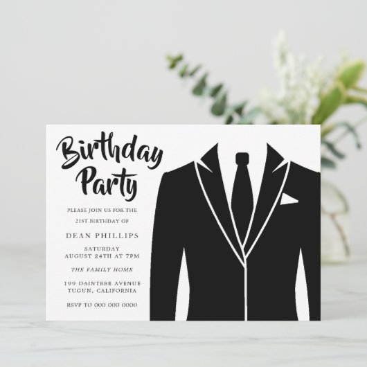 Zwarte pak & stropdas alle jaren verjaardagsfeestj kaart (Staand voorkant)