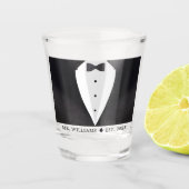 Zwarte Pak & Vlinderdas Echtgenoot Bruidegom Mijnh Shot Glas (Voorkant)