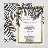 Zwarte palmboom aan gouden rand Moderne bruiloft Menu (Voorkant / Achterkant)