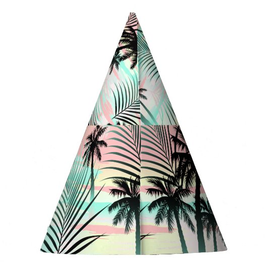 Zwarte palmen bij zonsondergang feesthoedjes (Achterkant)