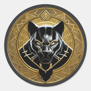 Zwarte Panter Icoon Met Gouden Geometrische Achter Ronde Sticker