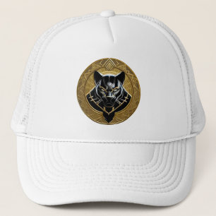 Zwarte Panter Icoon Met Gouden Geometrische Achter Trucker Pet