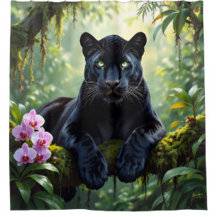 Zwarte panter in de jungle douchegordijn