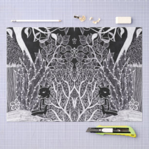 Zwarte panter in de jungle - potloodtekening  tissuepapier