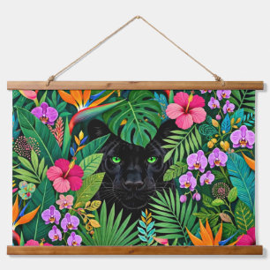 Zwarte Panter Jungle Bloemen & Tropisch Lofwerk Hangend Wandkleed