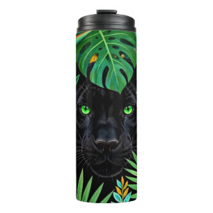 Zwarte Panter Jungle Bloemen & Tropisch Lofwerk Thermosbeker