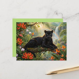 Zwarte Panter Kenia Jungle Bloemen Waterval Aankondigingskaart