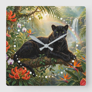 Zwarte Panter Kenia Jungle Bloemen Waterval Vierkante Klok