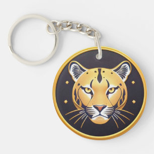 Zwarte Panter met Ingewikkelde Artistieke Details Sleutelhanger