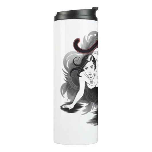 Zwarte panter met vrouwen thermosbeker (Gedraaid links)