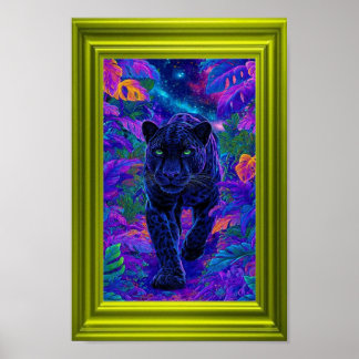 Zwarte Panter Muurkunst met Levendige Kleuren Poster