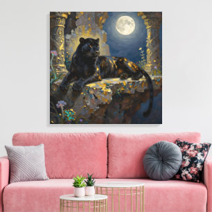 Zwarte Panter onder de Volle Maan Canvas Afdruk
